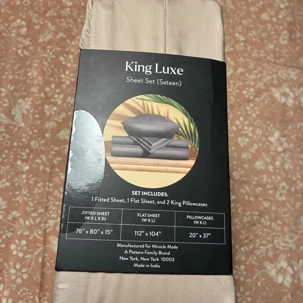 Miracle Made Luxe King Sheet Set Self-Cooling Self-Cleaning Sateen Sand Tan NEW